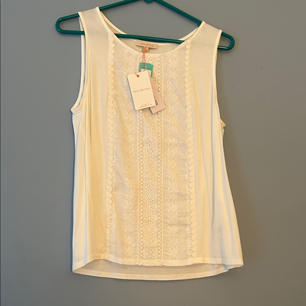 Skies Are Blue Ivory Lace Tank Top
